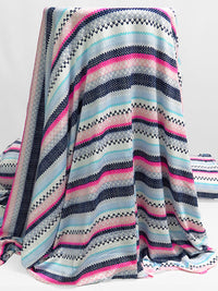 Hot Pink/Off-White/Navy/Multi Polyester/Lycra Horizontal Knitted Stripe Print Double Brushed Knit 62W