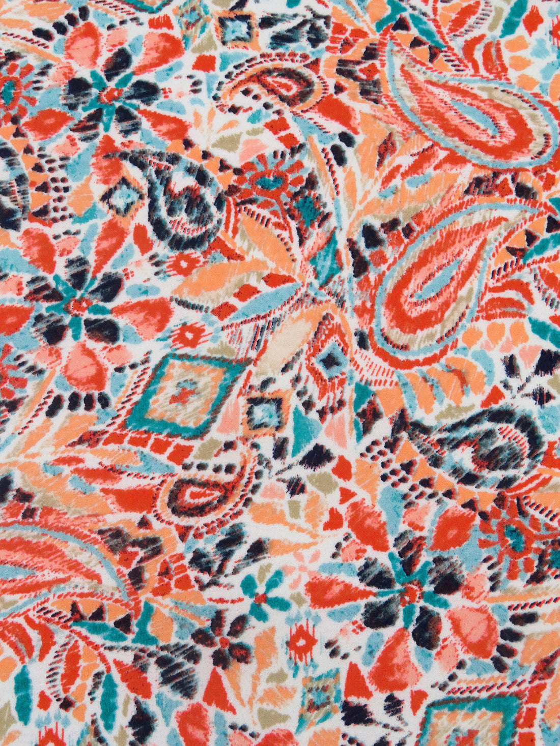 Peach/Aqua/Coral/Multi Polyester/Lycra Artistic Paisley Print Crepe Knit 58W