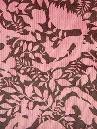 New York Pink/Coffee Brown Cotton/Lycra Floral Wildlife Silhouette Print Stretch Corduroy - NY Designer - 52W