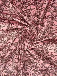 New York Pink/Coffee Brown Cotton/Lycra Floral Wildlife Silhouette Print Stretch Corduroy - NY Designer - 52W