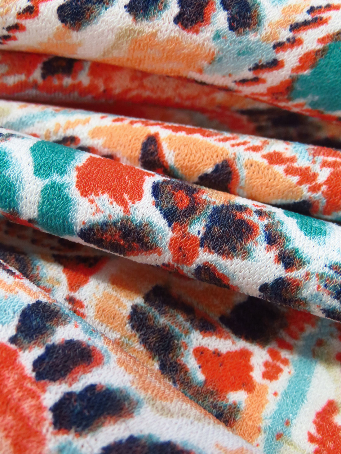 Peach/Aqua/Coral/Multi Polyester/Lycra Artistic Paisley Print Crepe Knit 58W