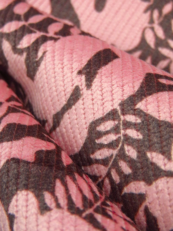 New York Pink/Coffee Brown Cotton/Lycra Floral Wildlife Silhouette Print Stretch Corduroy - NY Designer - 52W