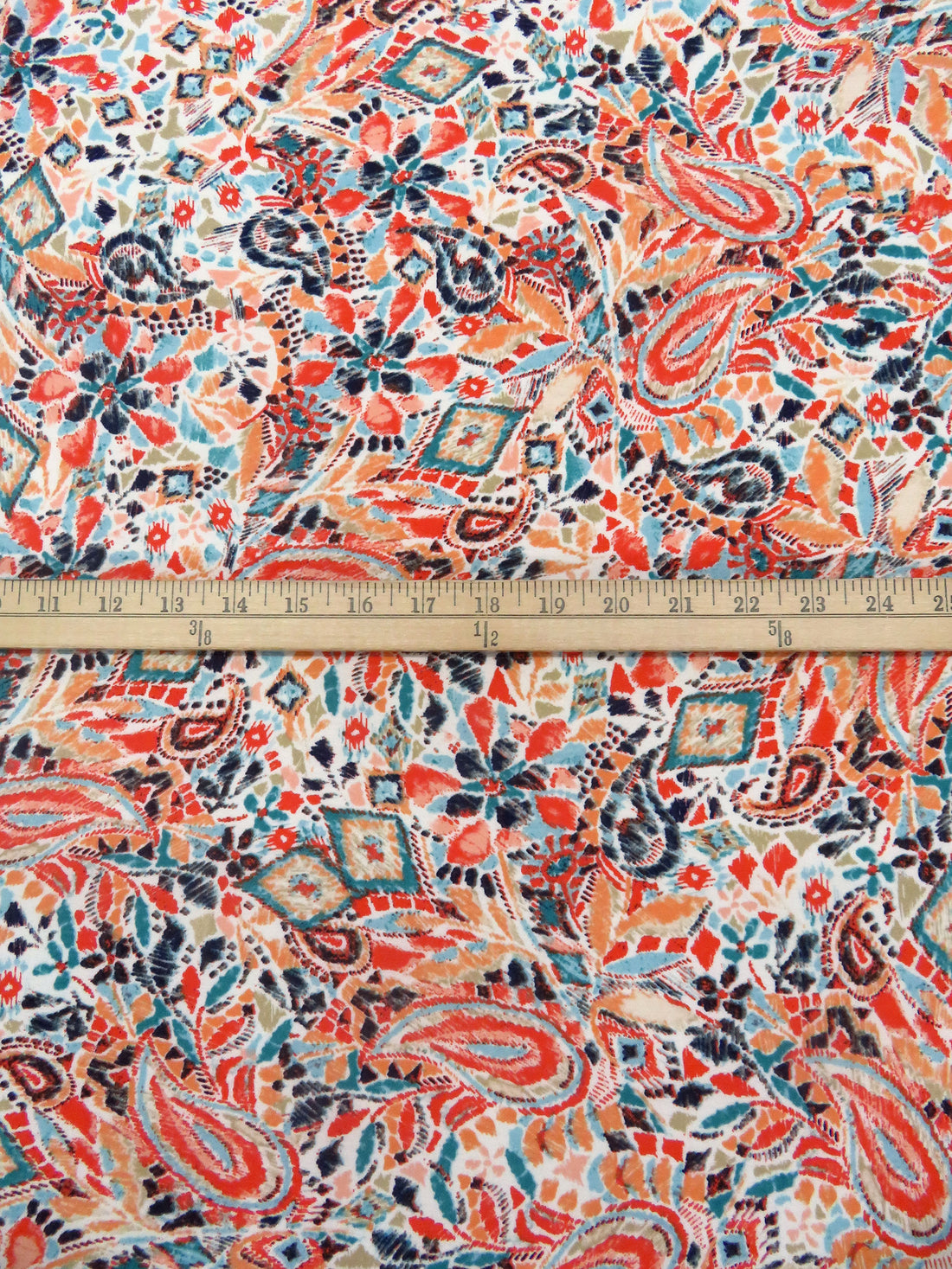 Peach/Aqua/Coral/Multi Polyester/Lycra Artistic Paisley Print Crepe Knit 58W