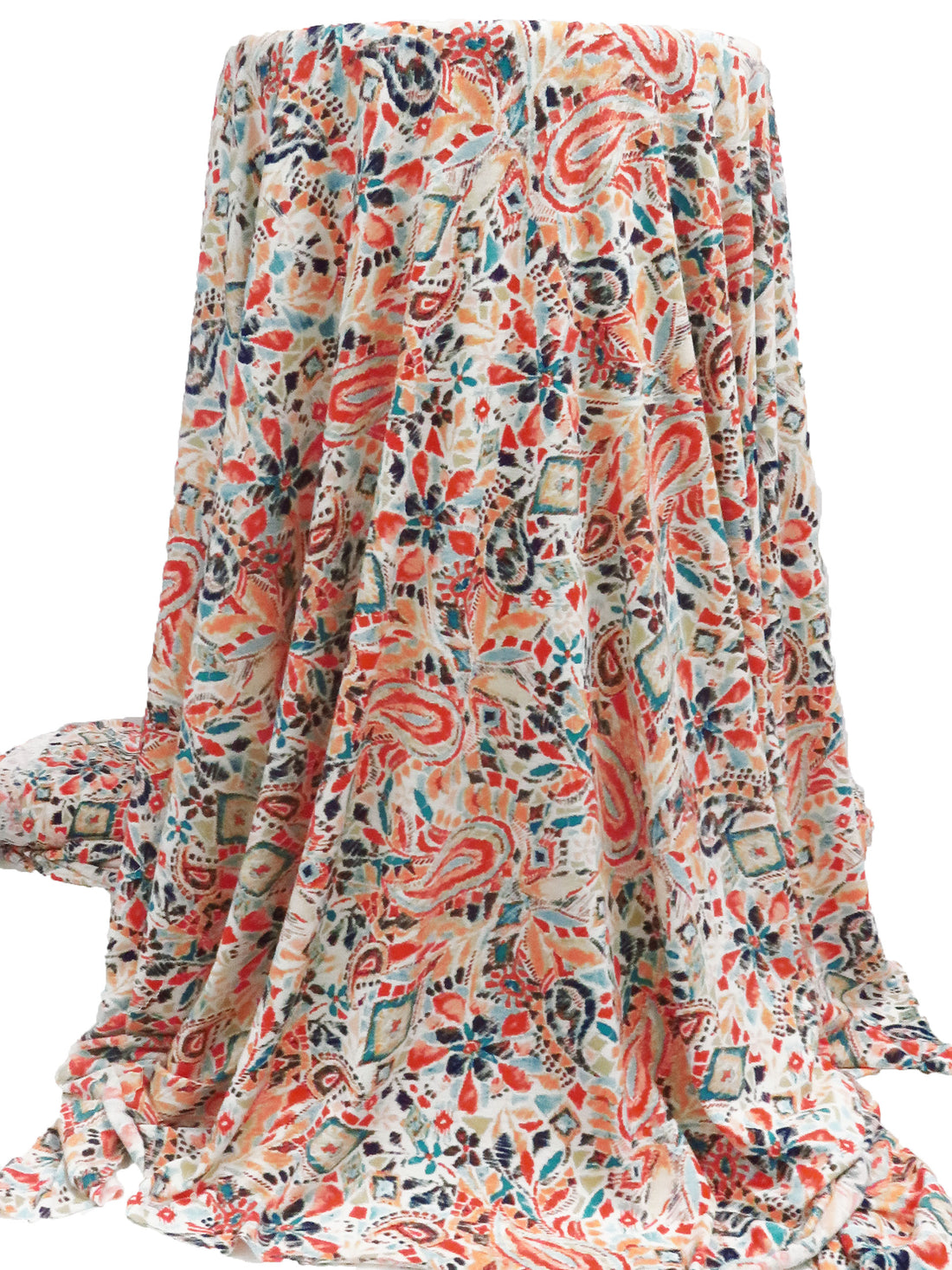 Peach/Aqua/Coral/Multi Polyester/Lycra Artistic Paisley Print Crepe Knit 58W