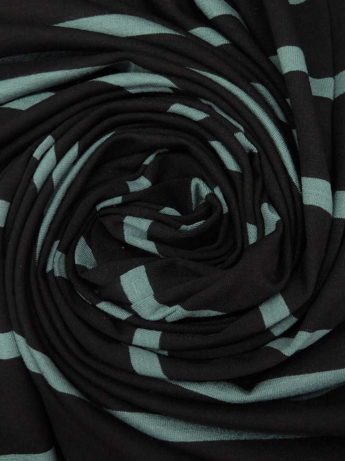Black/Steel Teal Rayon/Lycra Horizontal Stripe Weave Jersey Knit 60W