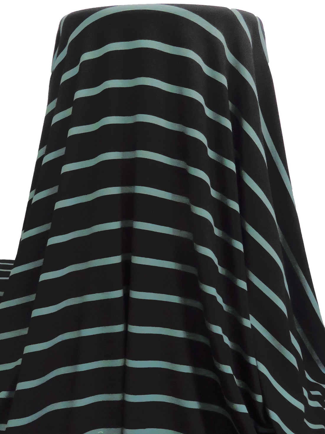 Black/Steel Teal Rayon/Lycra Horizontal Stripe Weave Jersey Knit 60W