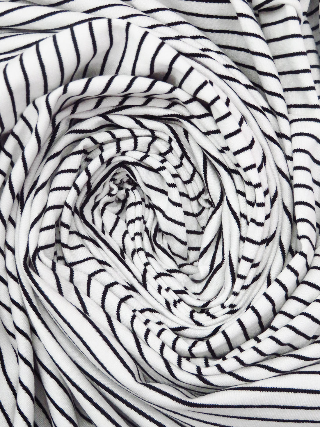 White/Black Rayon/Lycra Horizontal Stripe Weave Jersey Knit 61W