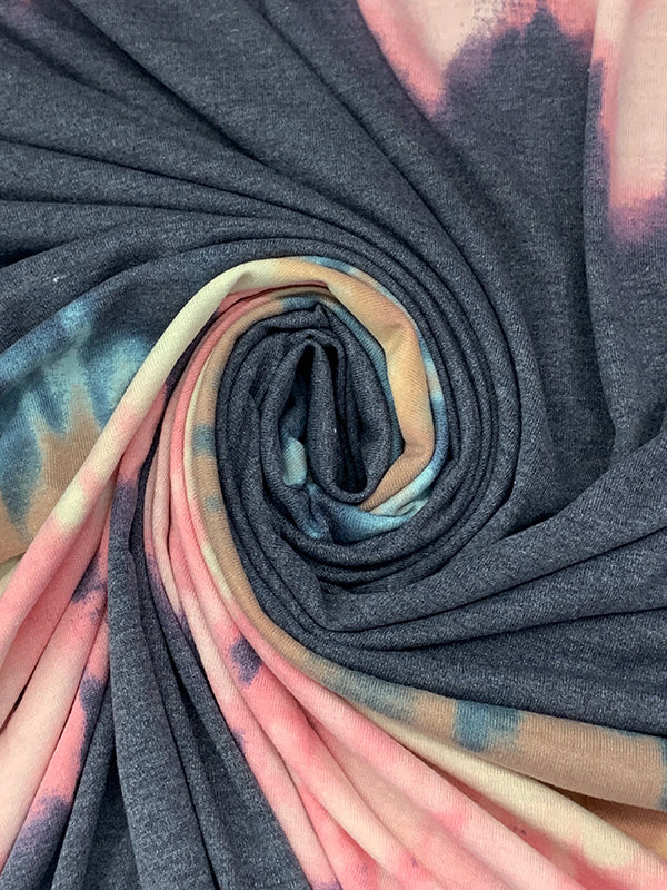 Heathered Slate Blue/Rosy Pink/Taupe Rayon/Polyester/Lycra Large Horizontal Abstract Streak Print Jersey Knit 52W