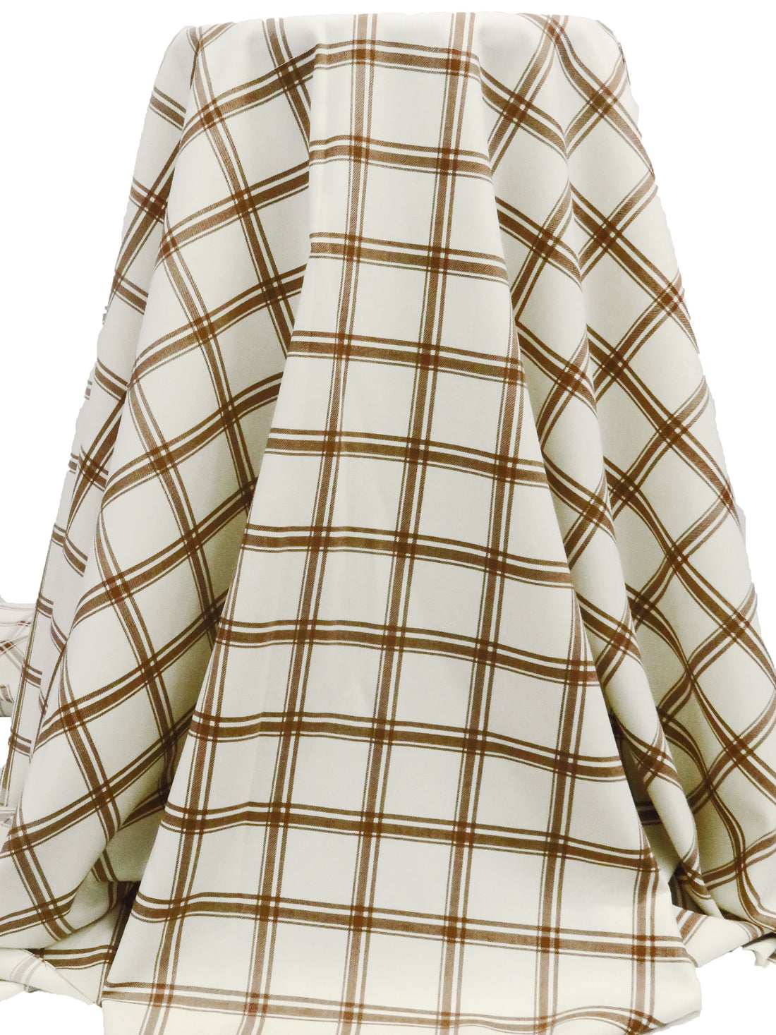 Off-White/Chestnut Wool/Polyester/Lycra Plaid Stretch Suiting - NY Designer - 56W