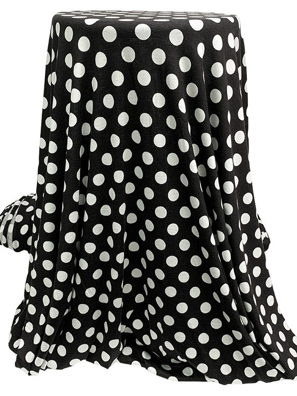 Black/White Rayon/Lycra Polka Dot Print Jersey Knit 56W