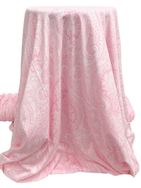 Bubble Gum Pink/White Cotton/Rayon Ornate Paisley Scrolls Print Jersey Knit 62W