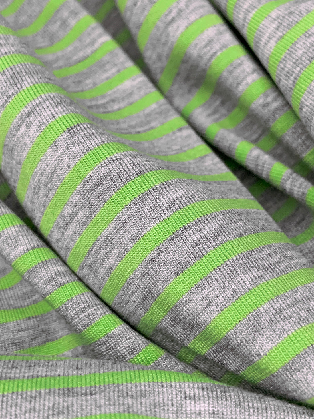 Light Green/Heathered Gray Rayon/Lycra Horizontal Stripe Jersey Knit 61W