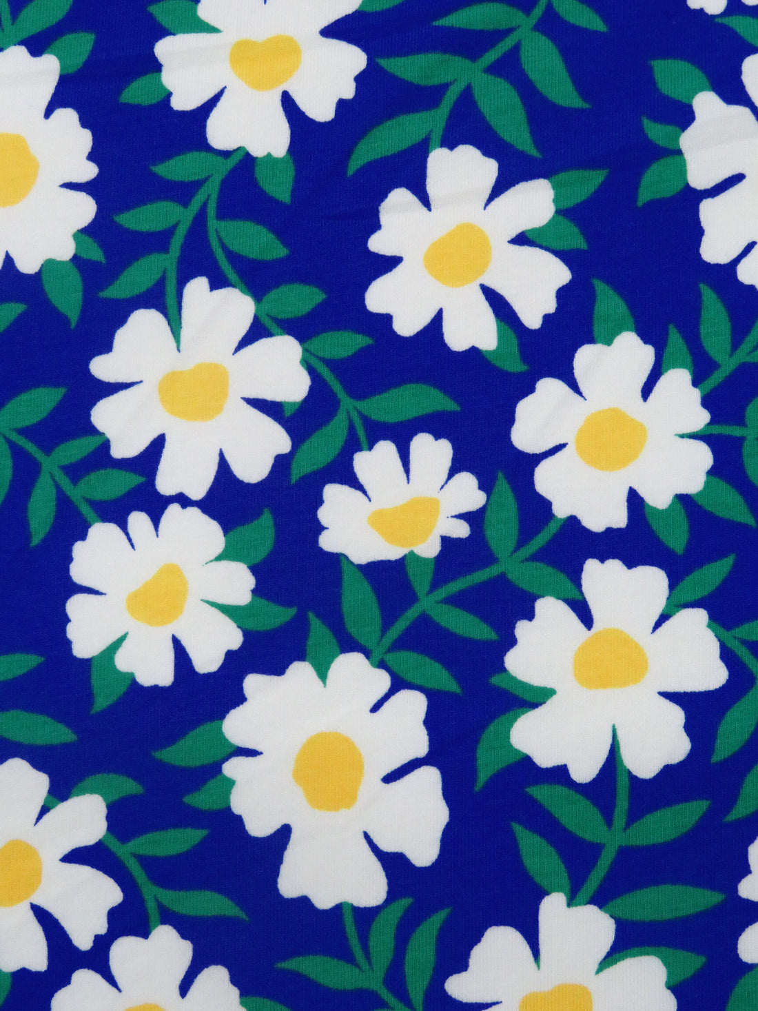 Cobalt Blue/White/Spring Green Organic Cotton/Lycra Daisy Print Jersey Knit - NY Designer - 60W