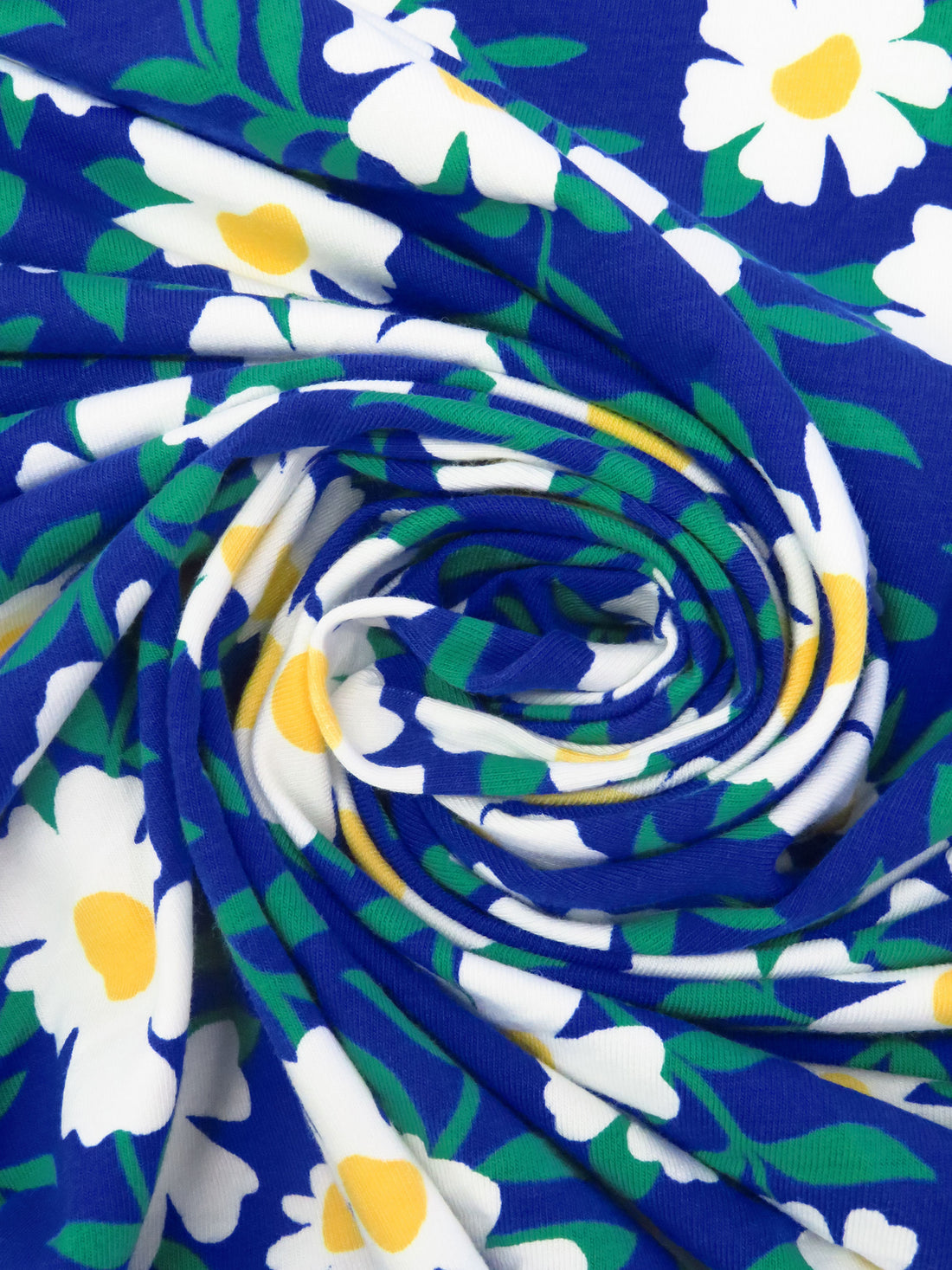 Cobalt Blue/White/Spring Green Organic Cotton/Lycra Daisy Print Jersey Knit - NY Designer - 60W