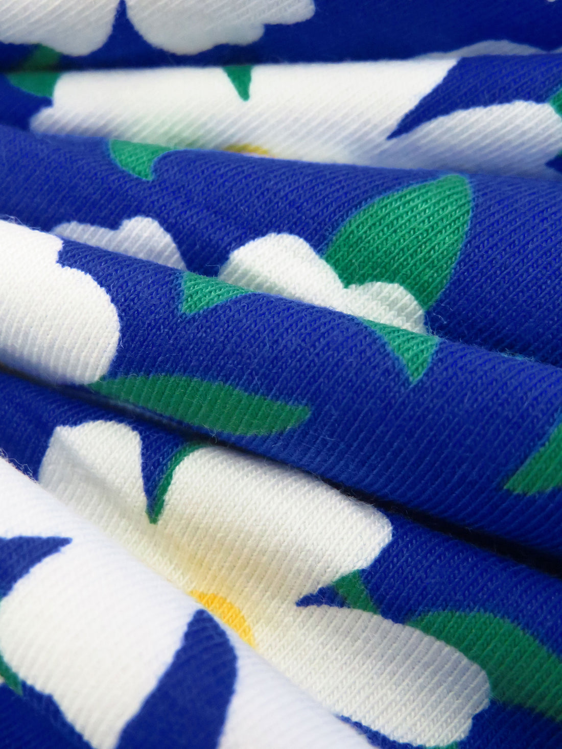 Cobalt Blue/White/Spring Green Organic Cotton/Lycra Daisy Print Jersey Knit - NY Designer - 60W
