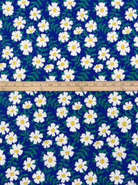 Cobalt Blue/White/Spring Green Organic Cotton/Lycra Daisy Print Jersey Knit - NY Designer - 60W