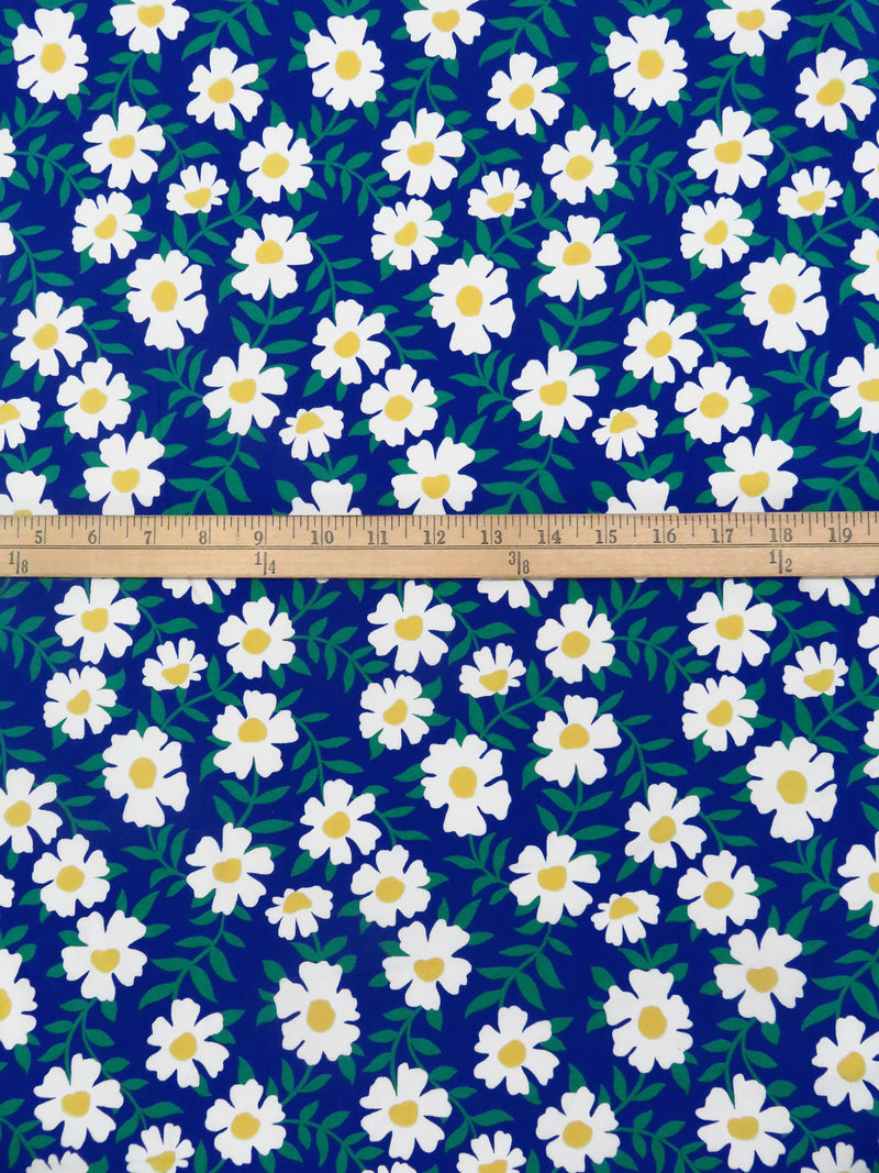 Cobalt Blue/White/Spring Green Organic Cotton/Lycra Daisy Print Jersey Knit - NY Designer - 60W
