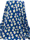 Cobalt Blue/White/Spring Green Organic Cotton/Lycra Daisy Print Jersey Knit - NY Designer - 60W
