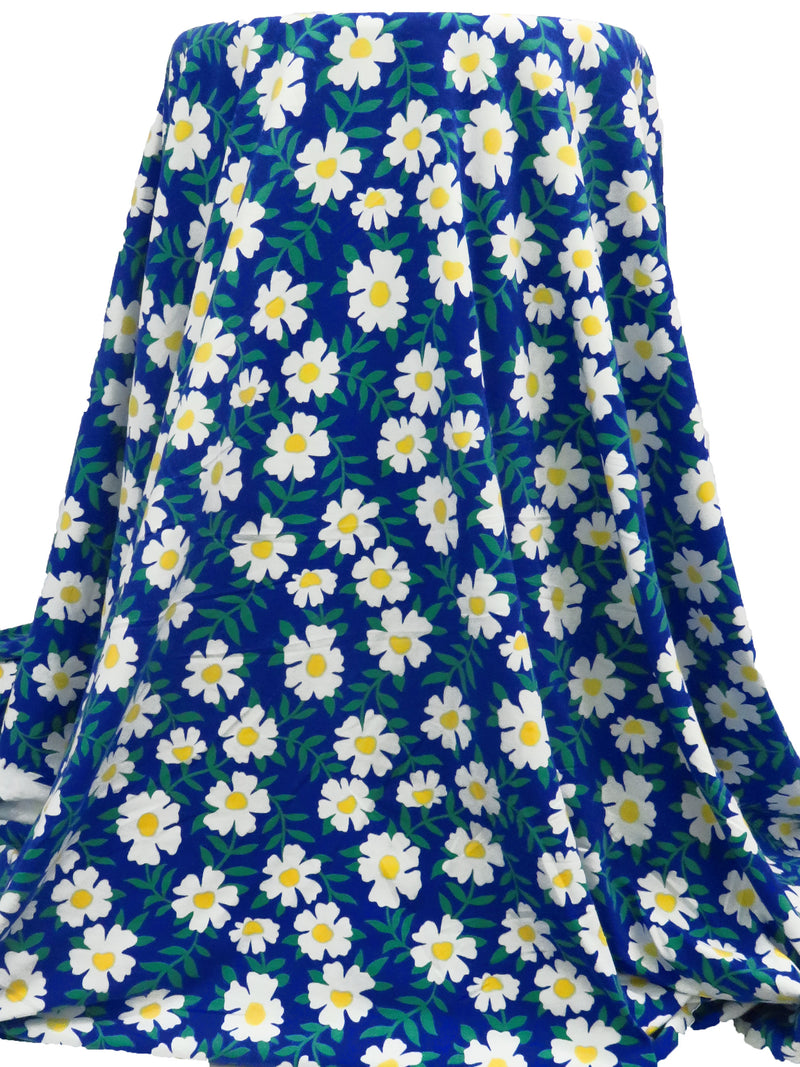 Cobalt Blue/White/Spring Green Organic Cotton/Lycra Daisy Print Jersey Knit - NY Designer - 60W
