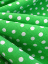 Lime Green/White Cotton/Lycra Scattered Polka Dot Print Jersey Knit 58W