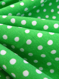 Lime Green/White Cotton/Lycra Scattered Polka Dot Print Jersey Knit 58W