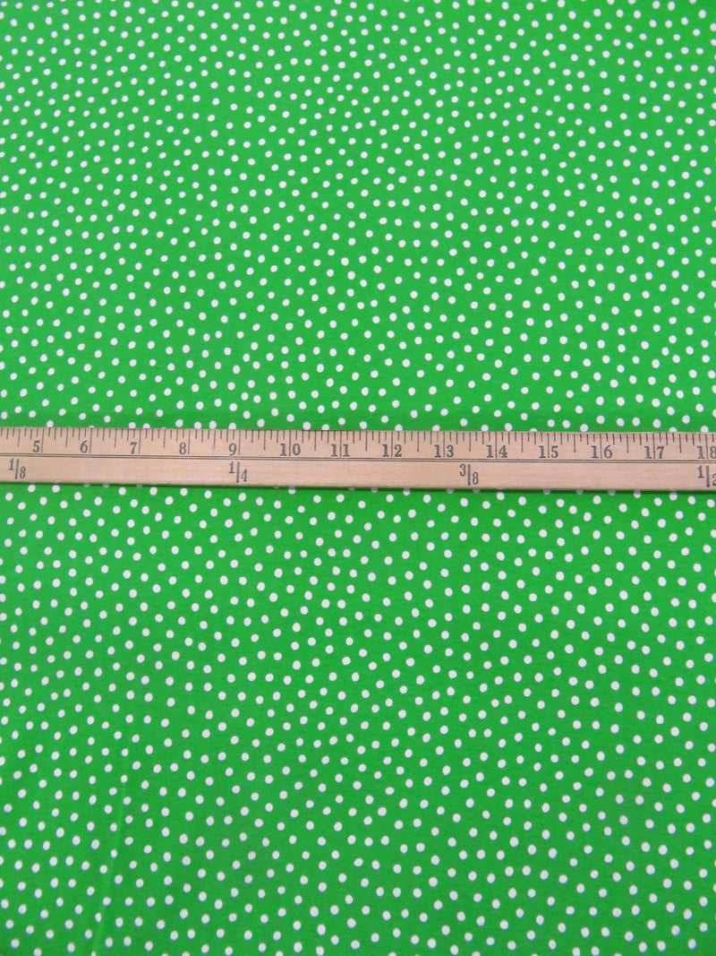 Lime Green/White Cotton/Lycra Scattered Polka Dot Print Jersey Knit 58W