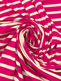 Dark Magenta Pink/Pale Cream Rayon/Lycra Horizontal Stripe Jersey Knit 60W