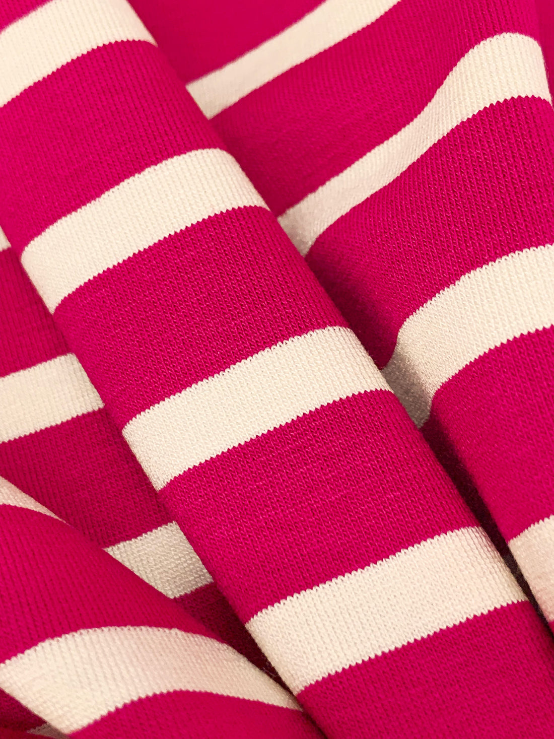 Dark Magenta Pink/Pale Cream Rayon/Lycra Horizontal Stripe Jersey Knit 60W