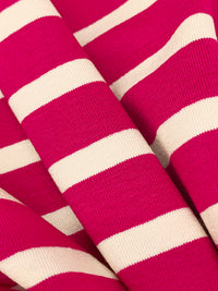 Dark Magenta Pink/Pale Cream Rayon/Lycra Horizontal Stripe Jersey Knit 60W