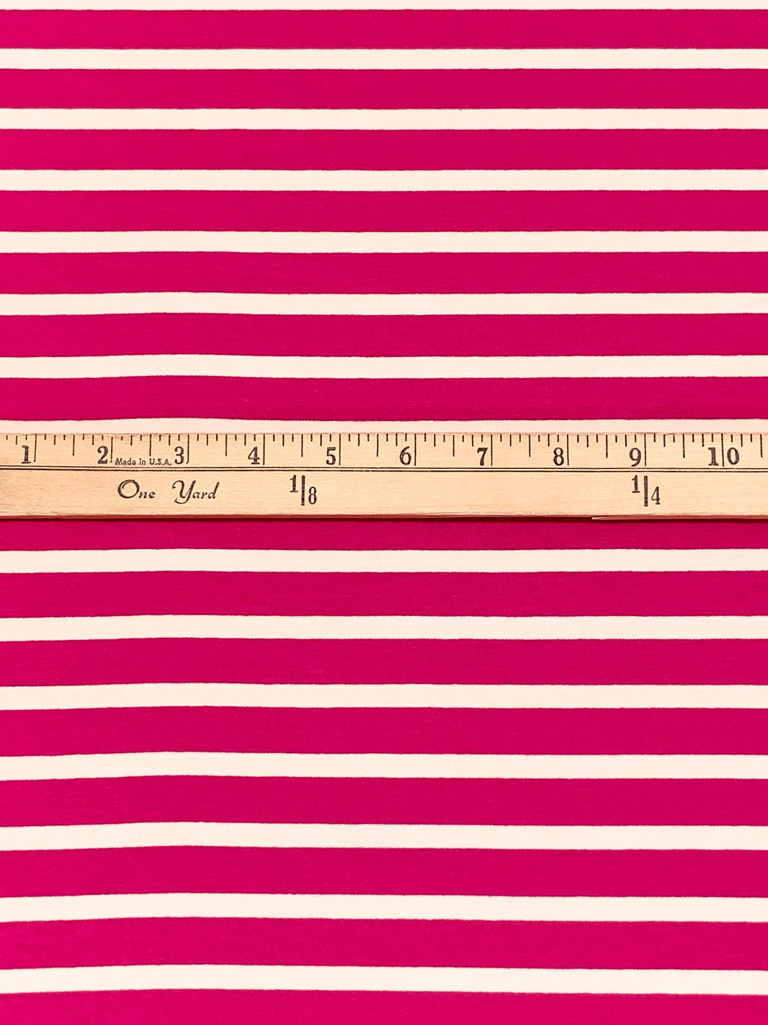 Dark Magenta Pink/Pale Cream Rayon/Lycra Horizontal Stripe Jersey Knit 60W