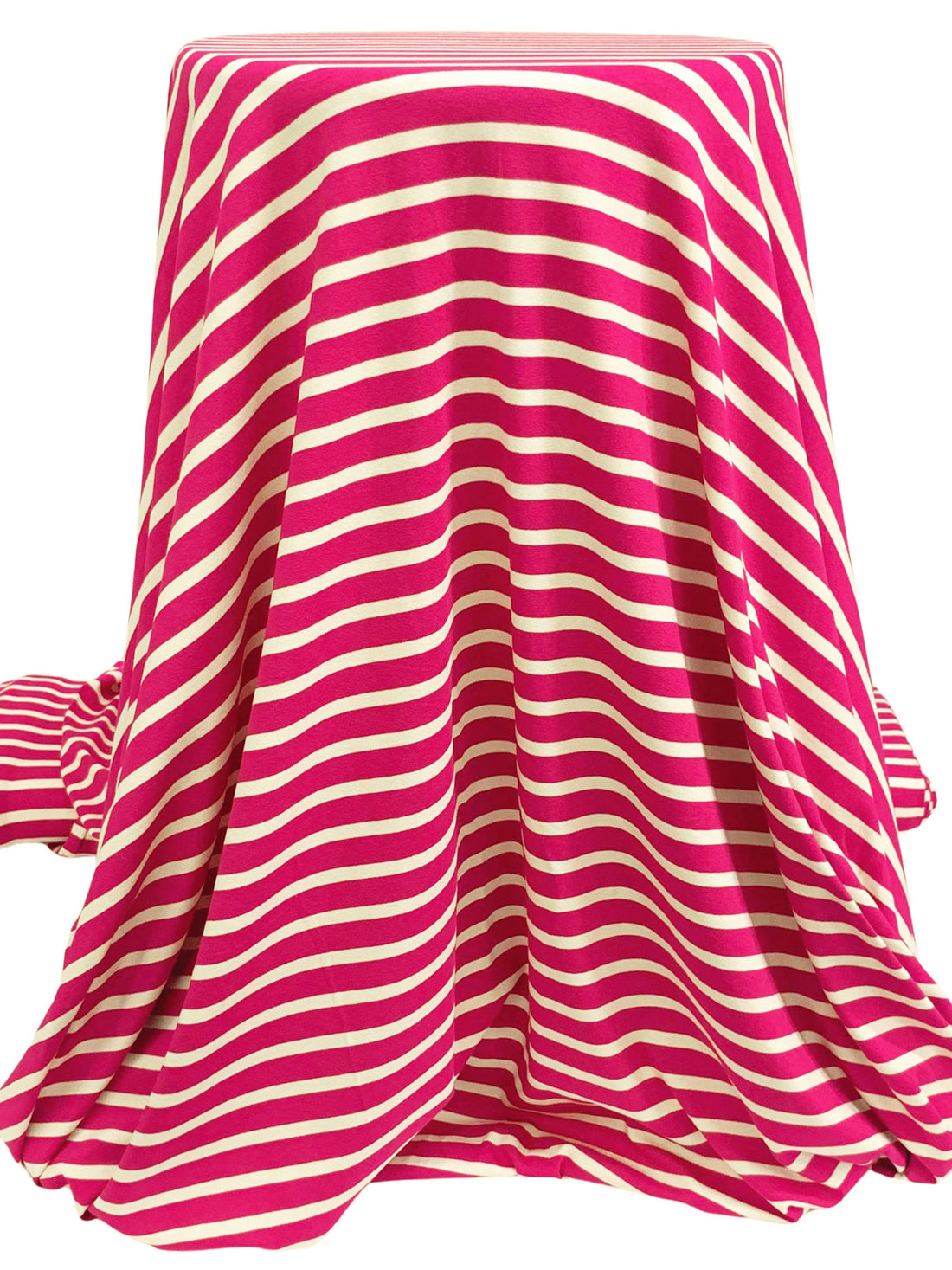 Dark Magenta Pink/Pale Cream Rayon/Lycra Horizontal Stripe Jersey Knit 60W