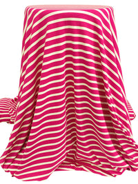 Dark Magenta Pink/Pale Cream Rayon/Lycra Horizontal Stripe Jersey Knit 60W