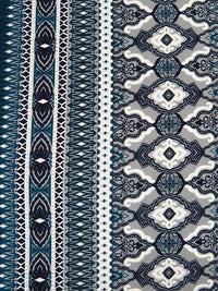 Prussian/Midnight Blue/Light Gray Polyester/Lycra Double Border Ornate Puffed Print ITY Knit 56W