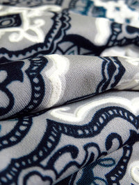 Prussian/Midnight Blue/Light Gray Polyester/Lycra Double Border Ornate Puffed Print ITY Knit 56W