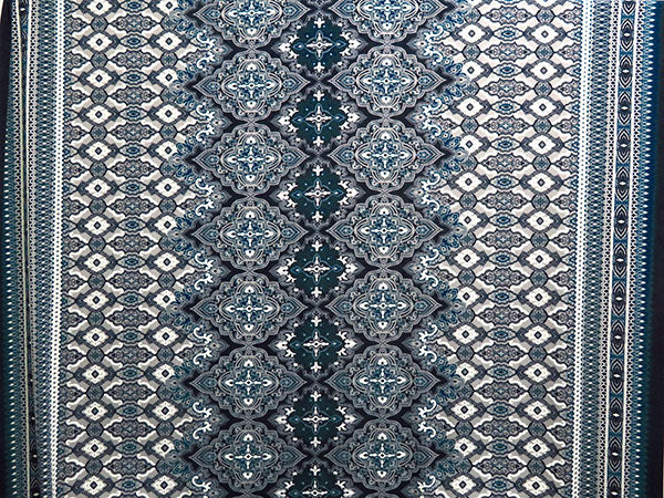 Prussian/Midnight Blue/Light Gray Polyester/Lycra Double Border Ornate Puffed Print ITY Knit 56W