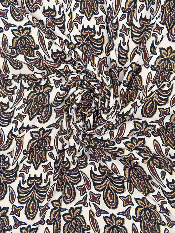 Champagne Pink/Dark Coffee/Black/Willow Tea 100% Polyester Damask Print Crepe De Chine - NY Designer - 60W