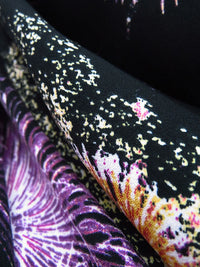 Black/Rich Plum/Dairy Cream 100% Polyester Firework Print Washed Charmeuse 50W