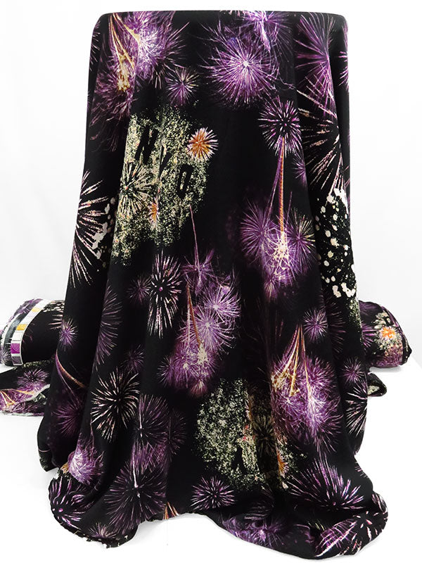 Black/Rich Plum/Dairy Cream 100% Polyester Firework Print Washed Charmeuse 50W