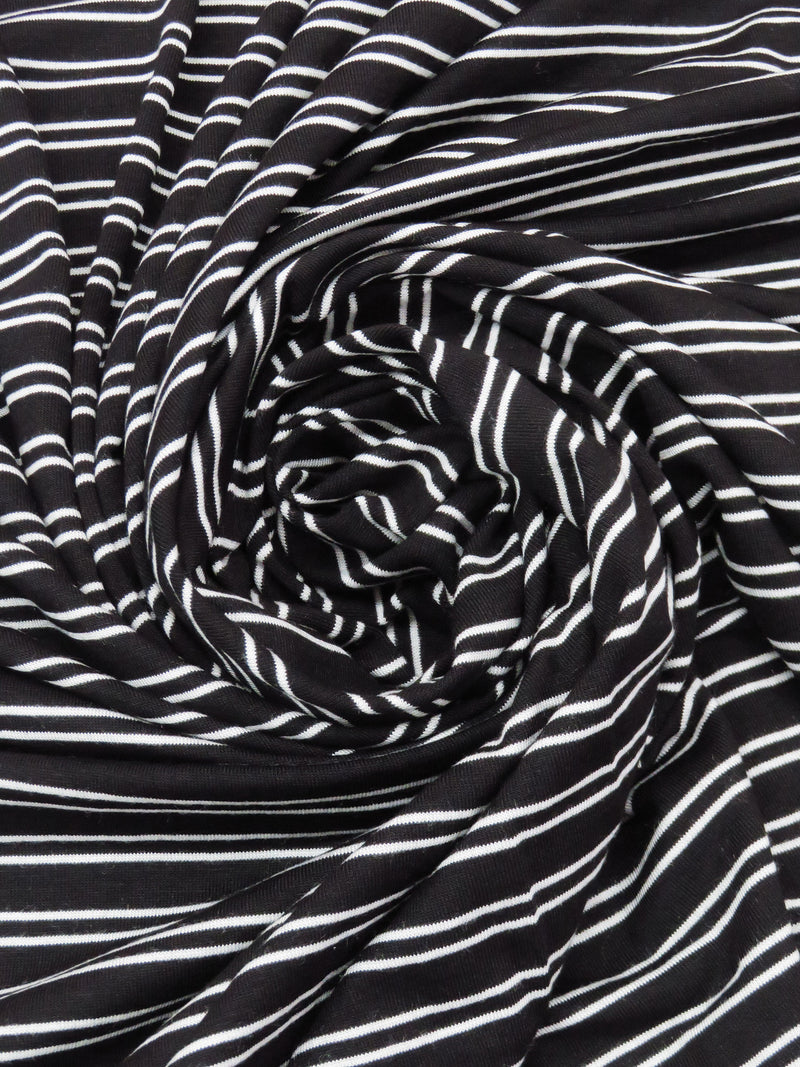 Black/White Rayon/Lycra Horizontal Stripe Design Jersey Knit - NY Designer - 60W