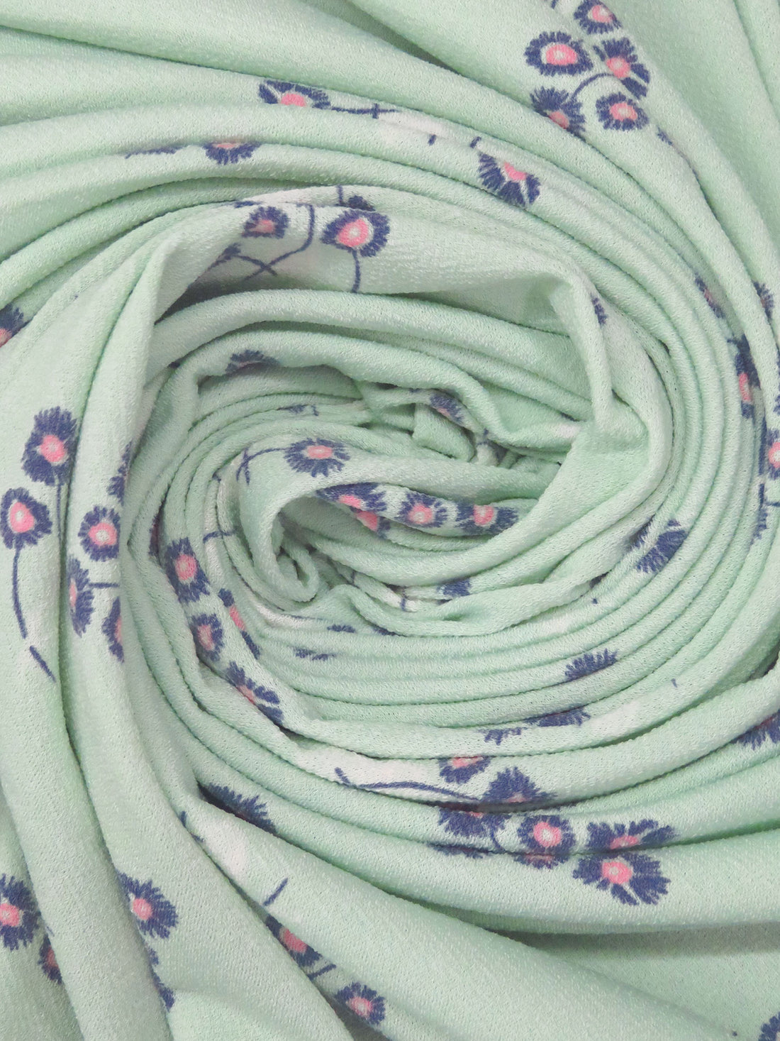 Mint/Dusty Dark Navy/White/Multi Polyester/Lycra Small Floral Clusters Print Crepe ITY Knit 60W