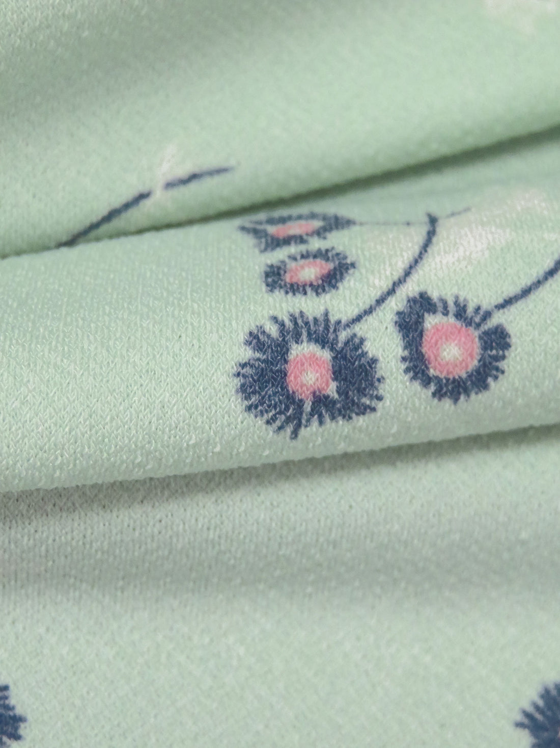 Mint/Dusty Dark Navy/White/Multi Polyester/Lycra Small Floral Clusters Print Crepe ITY Knit 60W