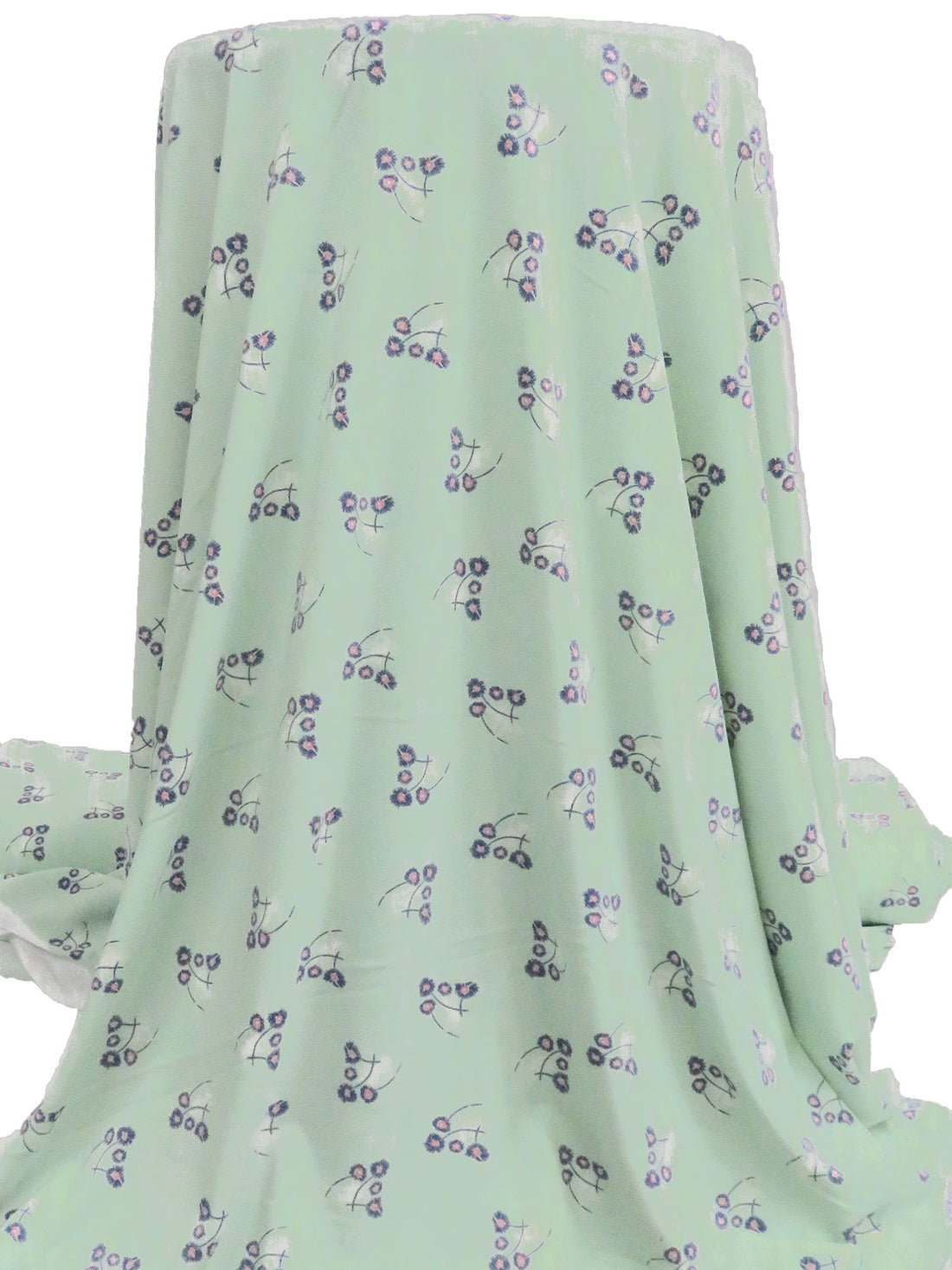 Mint/Dusty Dark Navy/White/Multi Polyester/Lycra Small Floral Clusters Print Crepe ITY Knit 60W