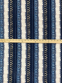 Deep Navy/Pale Goldenrod/Multi Polyester/Lycra Vertical Multi-Stripe Print Double Brushed Knit 59W