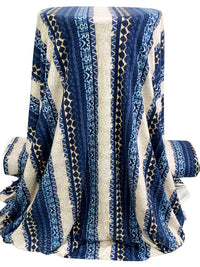 Deep Navy/Pale Goldenrod/Multi Polyester/Lycra Vertical Multi-Stripe Print Double Brushed Knit 59W