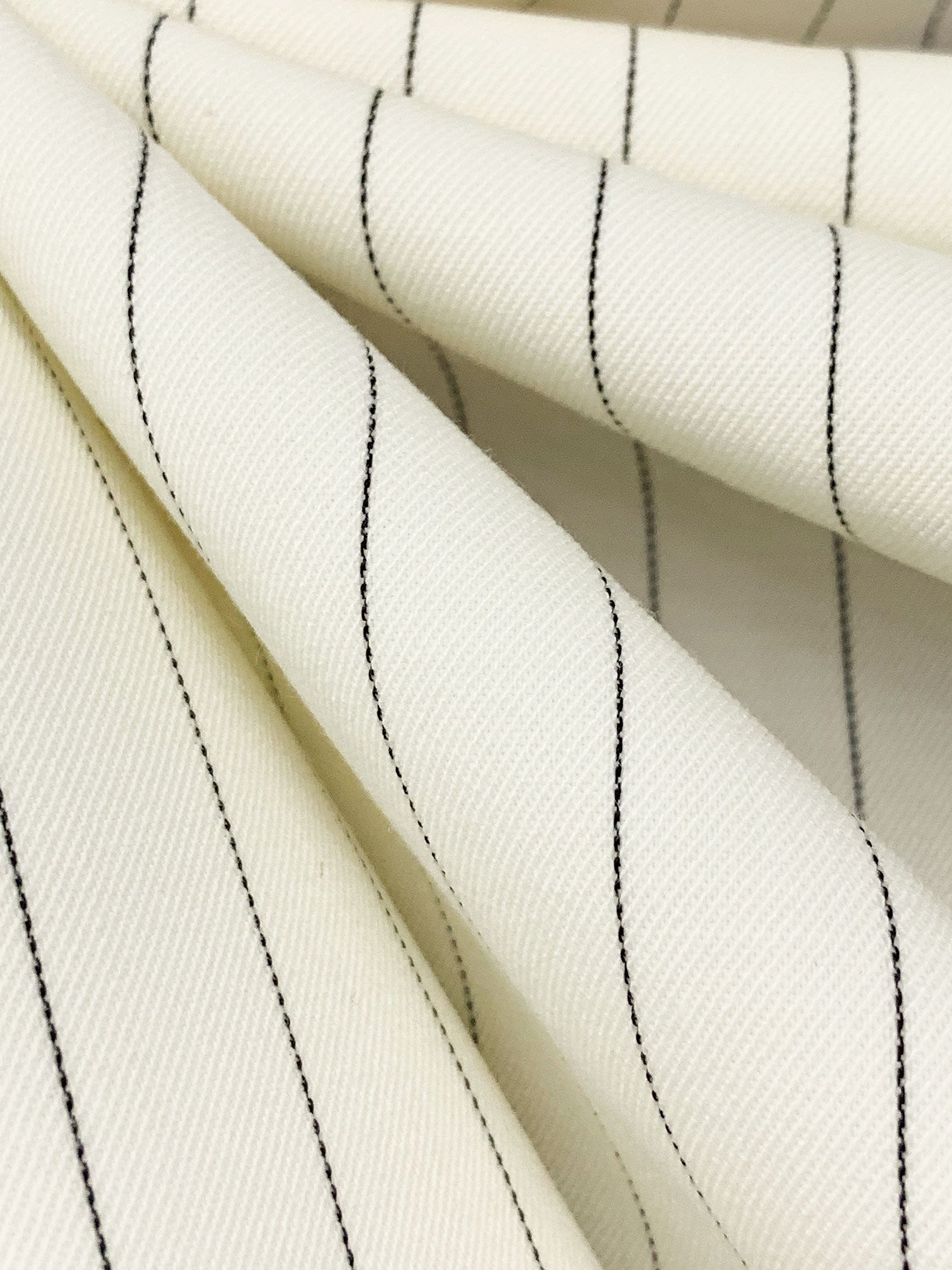 Antique Off-White/Black Polyester/Wool/Lycra Vertical Pinstripe