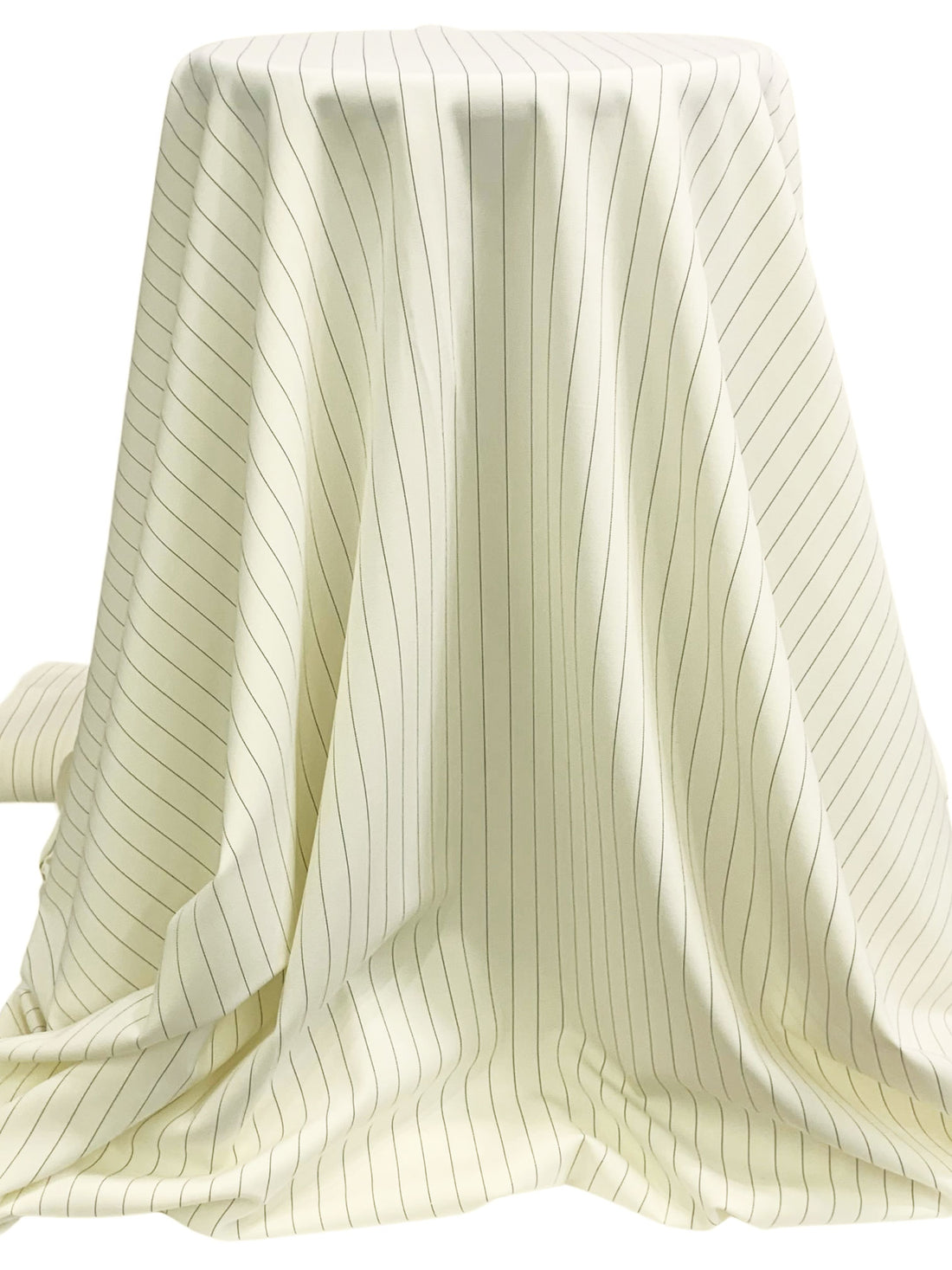 Antique Off-White/Black Polyester/Wool/Lycra Vertical Pinstripe Weave Stretch Suiting - Imported From Italy - 58W