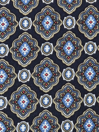 Navy/Taupe/White/Coral Medallion Print Crinkle Challis 52W