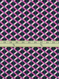 Navy/Dark Teal/Hot Pink/Multi 100% Cotton Modern Lattice Print Lawn - NY Designer - 56W