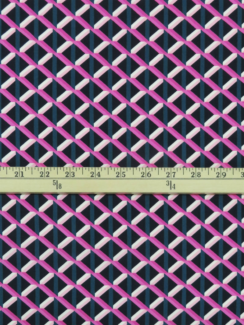 Navy/Dark Teal/Hot Pink/Multi 100% Cotton Modern Lattice Print Lawn - NY Designer - 56W