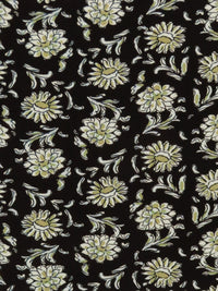 Black/Cream/Gold Taupe/Irish Green 100% Rayon Floral Block Print Crepe - NY Designer - 56W